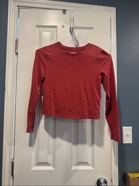 Old Navy Cropped Long-Sleeve Crewneck Top - Brick Red